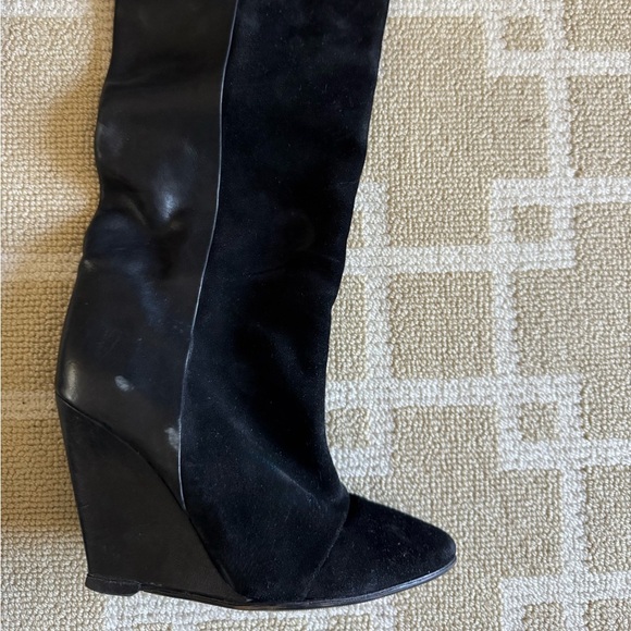 Donald J Pliner Black Suede & Leather Wedge Knee-High Boots Fall Holiday Size 5 - Picture 5 of 6